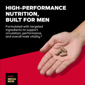 GNC Maca Man, capsules déposées sur une surface en bois