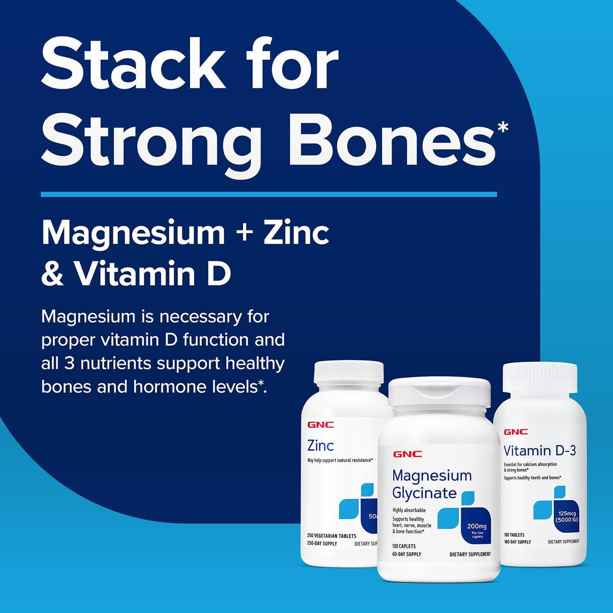 GNC Magnésium Glycinate 200mg comprimés à côté d'un verre d'eau