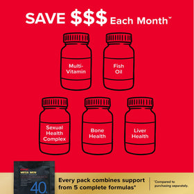 GNC Mega Men 40+ Vitapak vue en gros plan des capsules