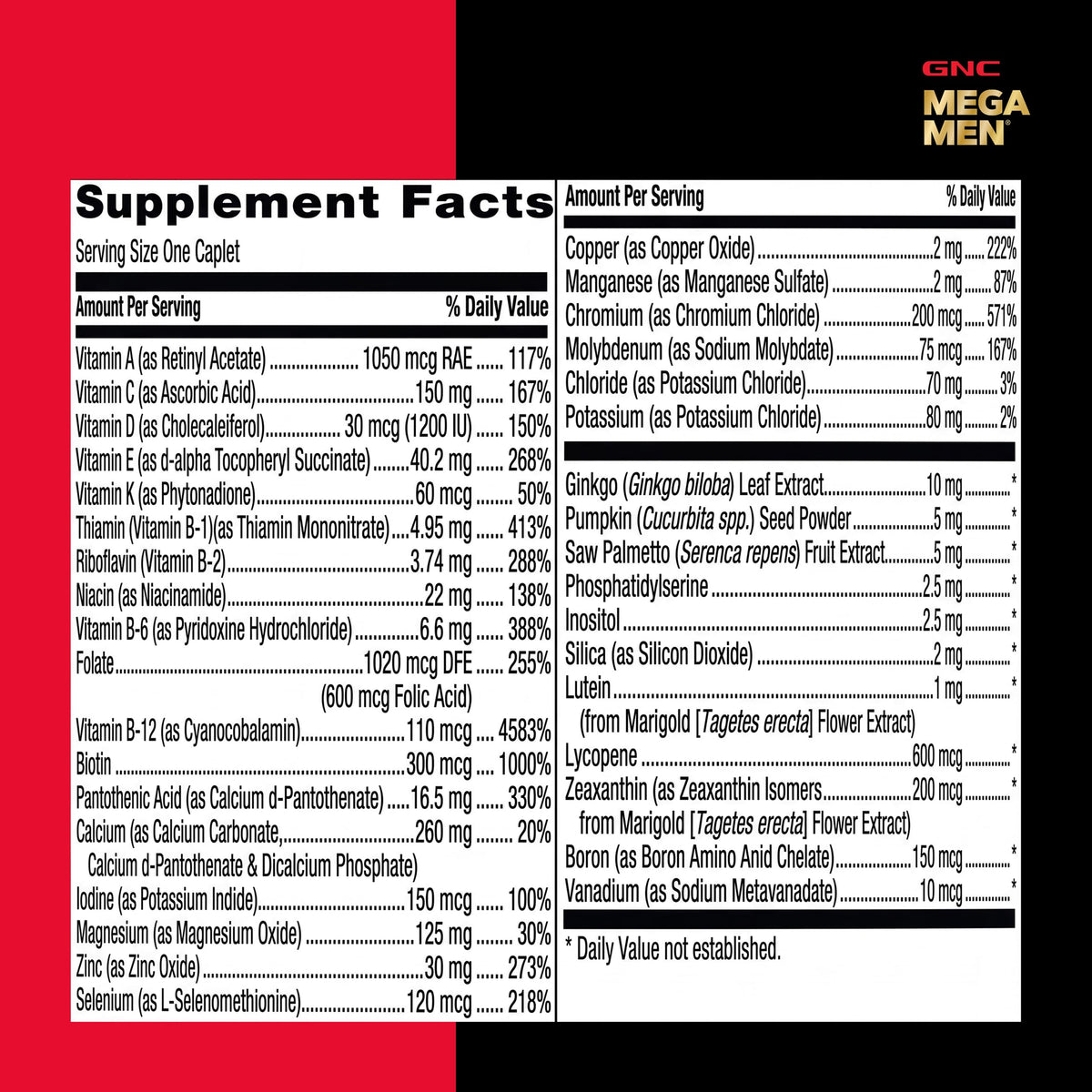 GNC Mega Men 50 Plus, détail sur les ingrédients