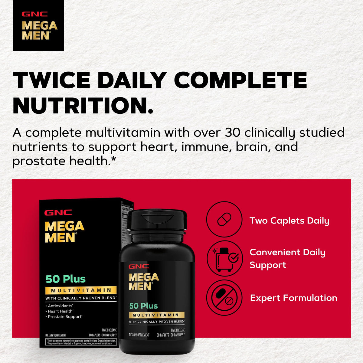 GNC Mega Men 50 Plus multivitamines avec fond blanc