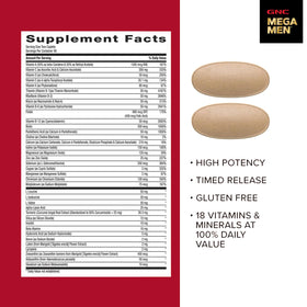 GNC Mega Men Sport Multivitamin 180 capsules displayed with workout gear