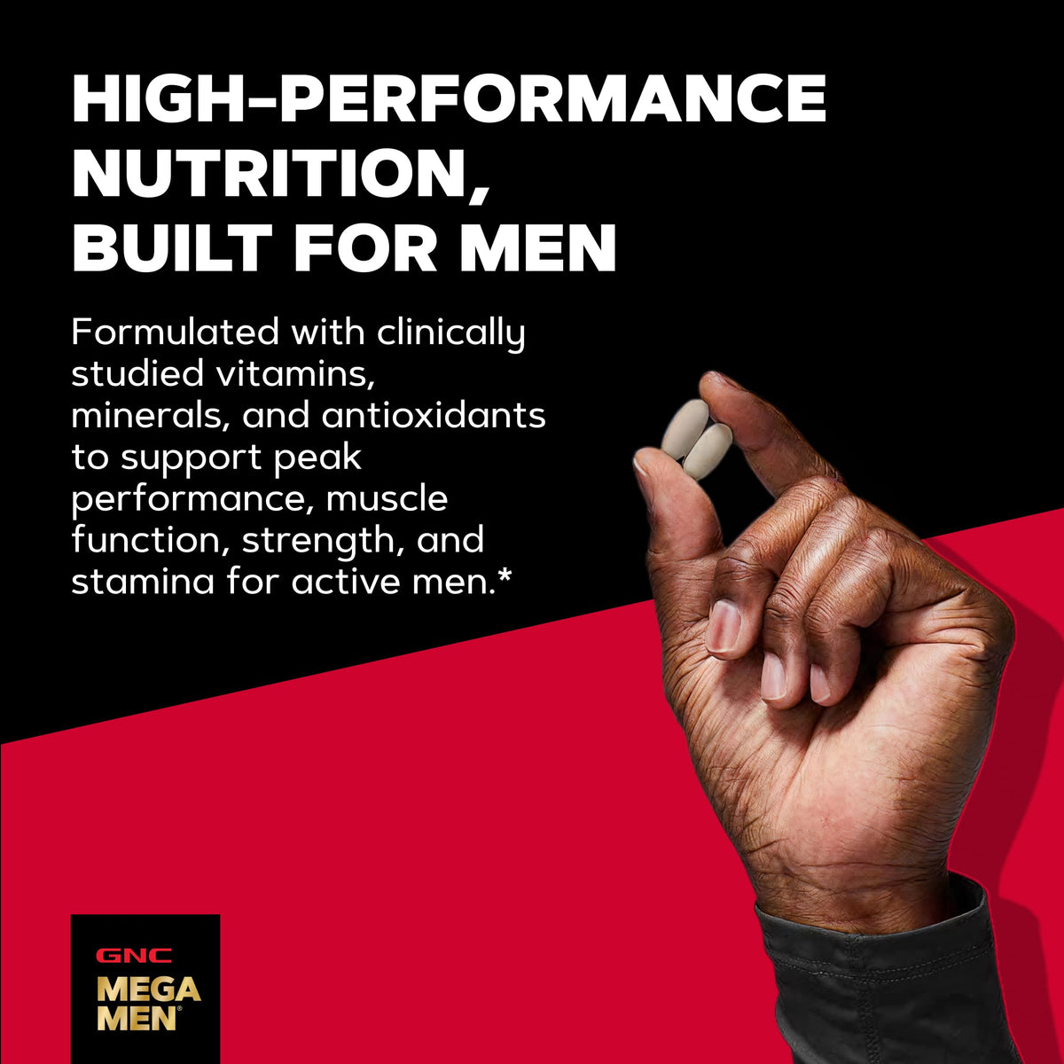 GNC Mega Men Sport Multivitamin 180 capsules opened with a few capsules