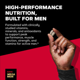 GNC Mega Men Sport Multivitamin 180 capsules opened with a few capsules