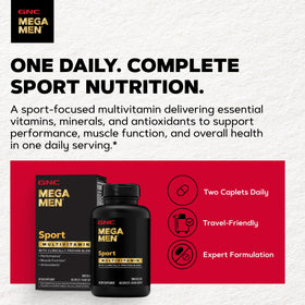 GNC Mega Men Sport Multivitamin 180 capsules with packaging