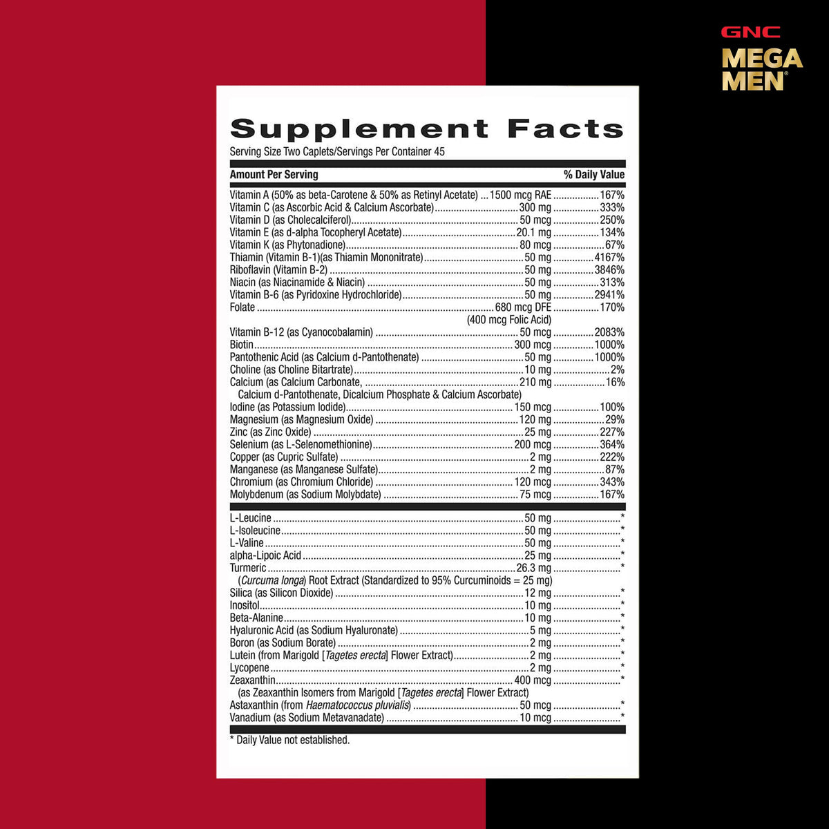 GNC Mega Men Sport Multivitamin 90 comprimés arrière de l'emballage
