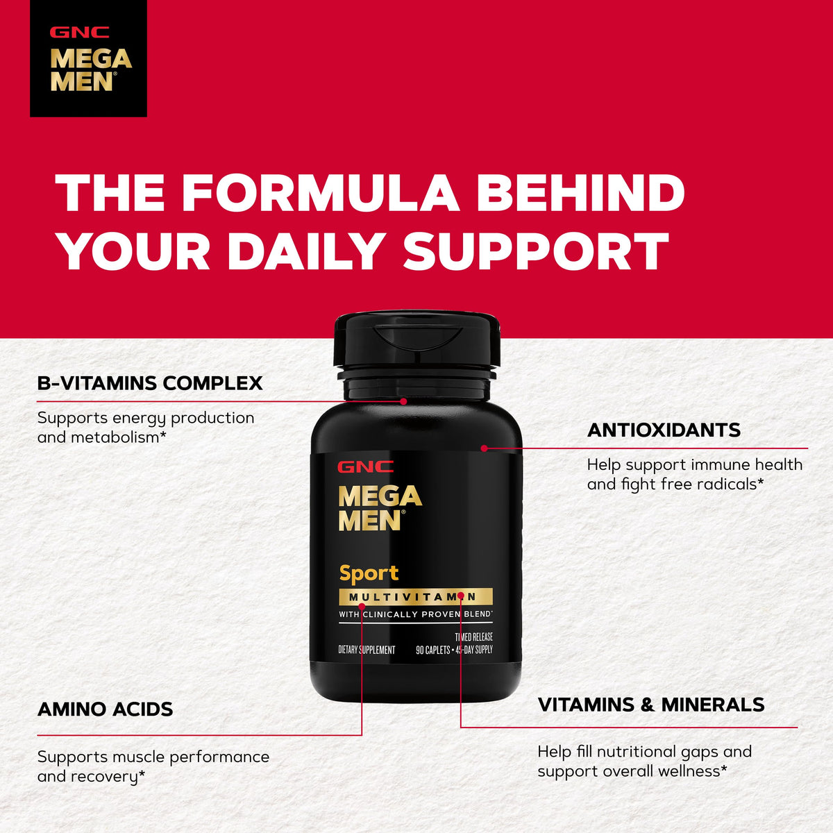 GNC Mega Men Sport Multivitamin 90 comprimés avec verre d'eau