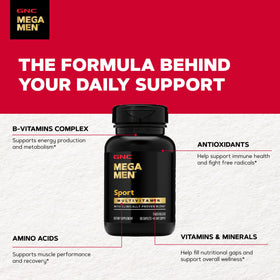 GNC Mega Men Sport Multivitamin 90 comprimés avec verre d'eau