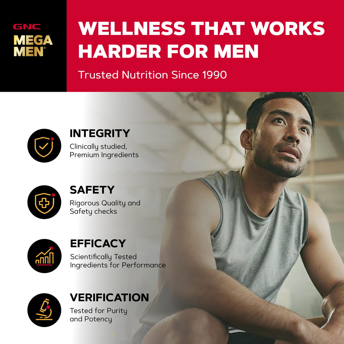 GNC Mega Men Sport Multivitamin 90 comprimés en utilisation