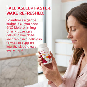 GNC Melatonin 1mg pastilles cerise déballées