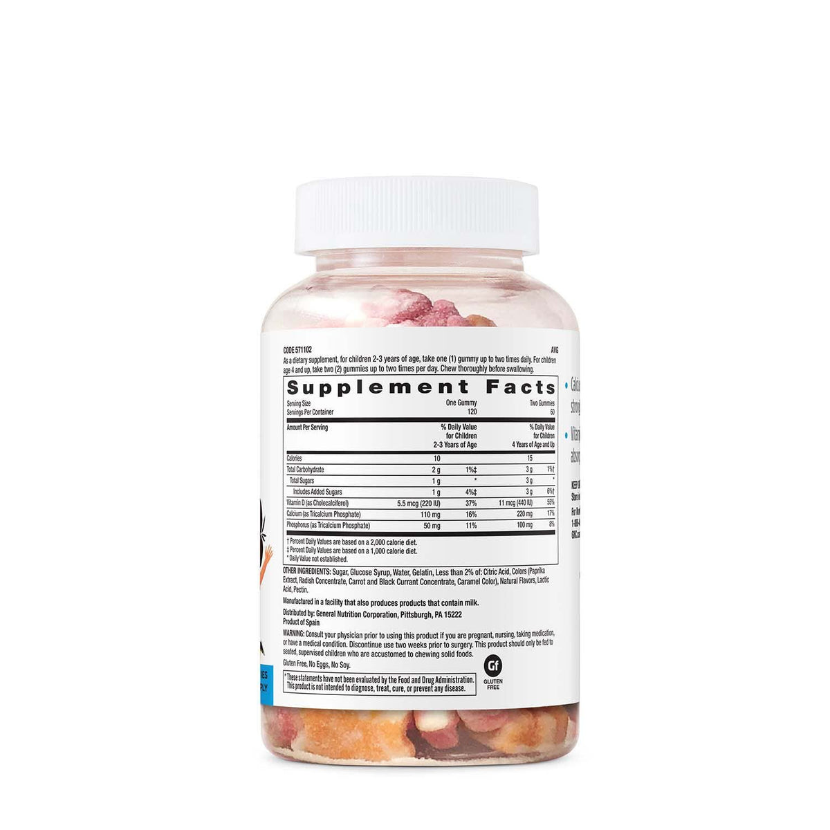 GNC Milestones Gummies Calcium Enfants 120 Gummies, présentation des gummies fruités