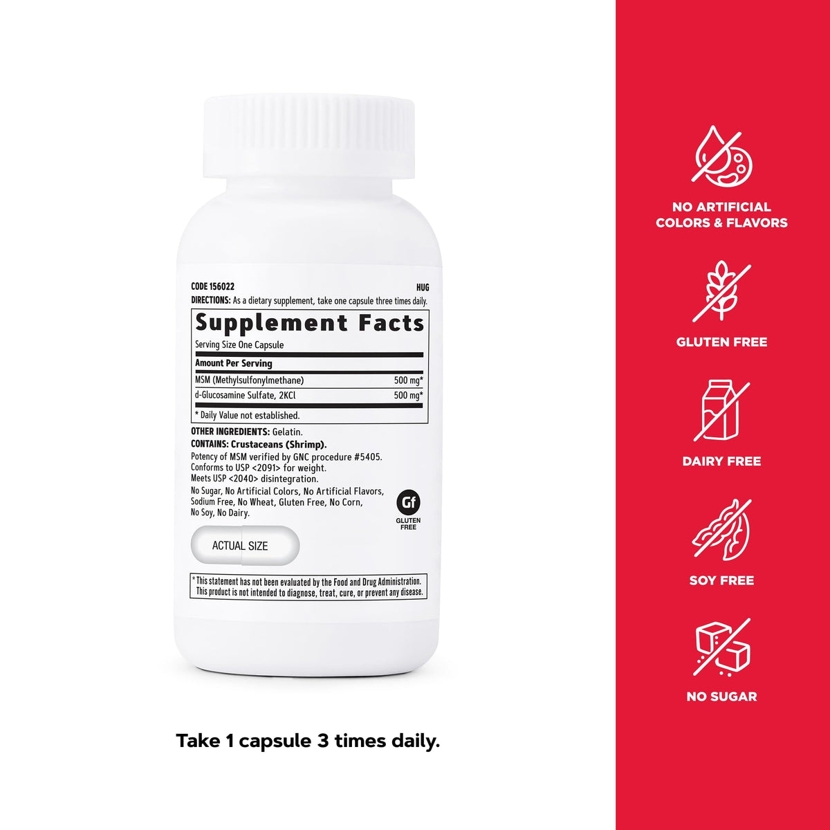 GNC MSM Glucosamine 500mg - étiquette des ingrédients