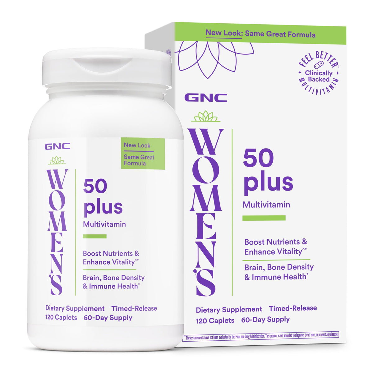 GNC Multivitamine Femme 50 Plus V2 120 comprimés, vue de face
