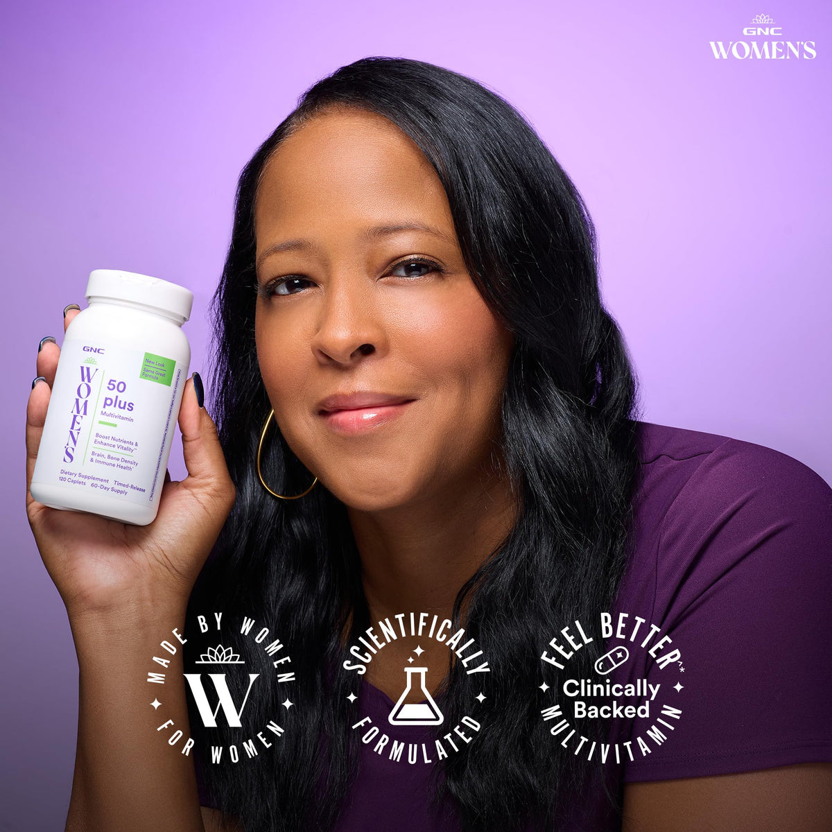 GNC Multivitamine Femme 50 Plus V2, étiquette avec ingrédients