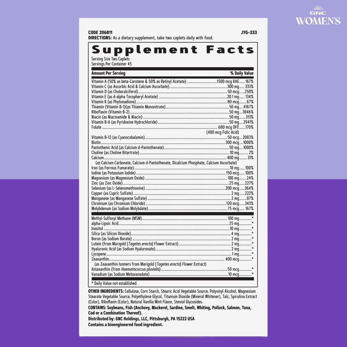 GNC Multivitamines Actives Femmes 90 Capsules sur un fond neutre