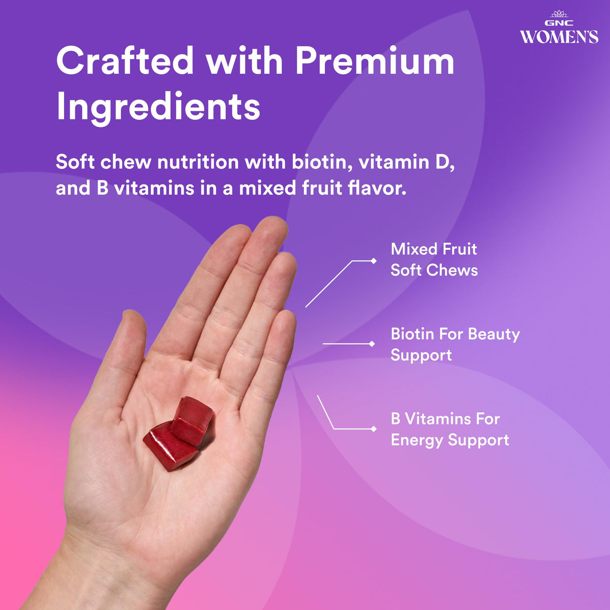 GNC Multivitamines Femmes Chewy Fruits Mélangés ingrédients sur l'emballage