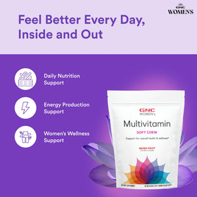 GNC Multivitamines Femmes Chewy Fruits Mélangés vue latérale de la boîte