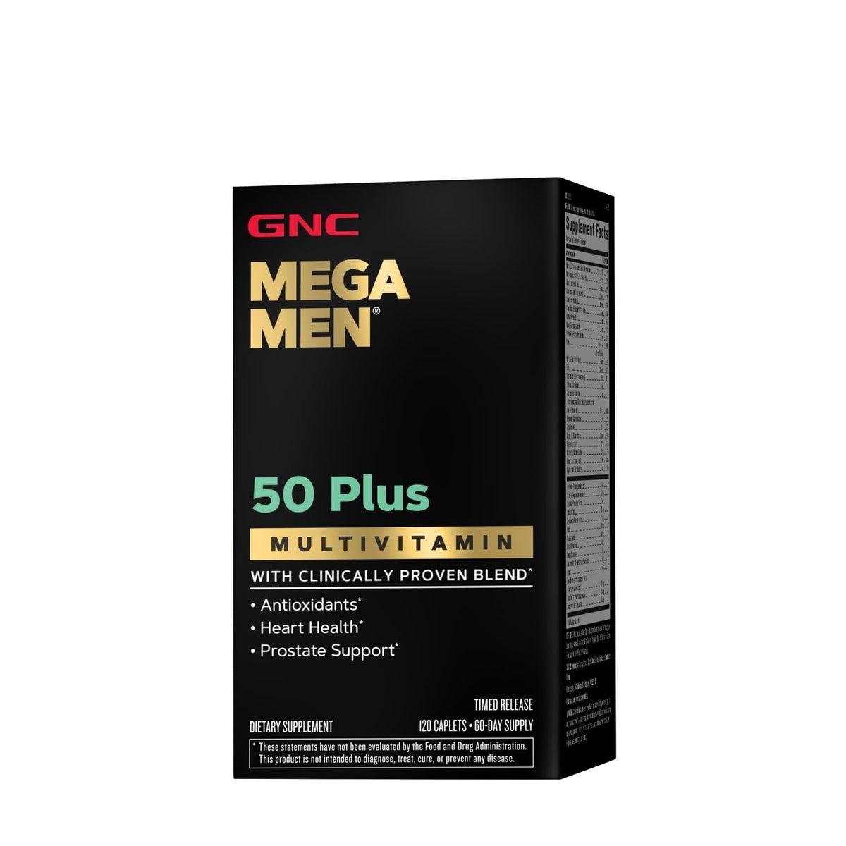 GNC Multivitamines Mega Men 50 Plus, emballage avant avec 120 comprimés