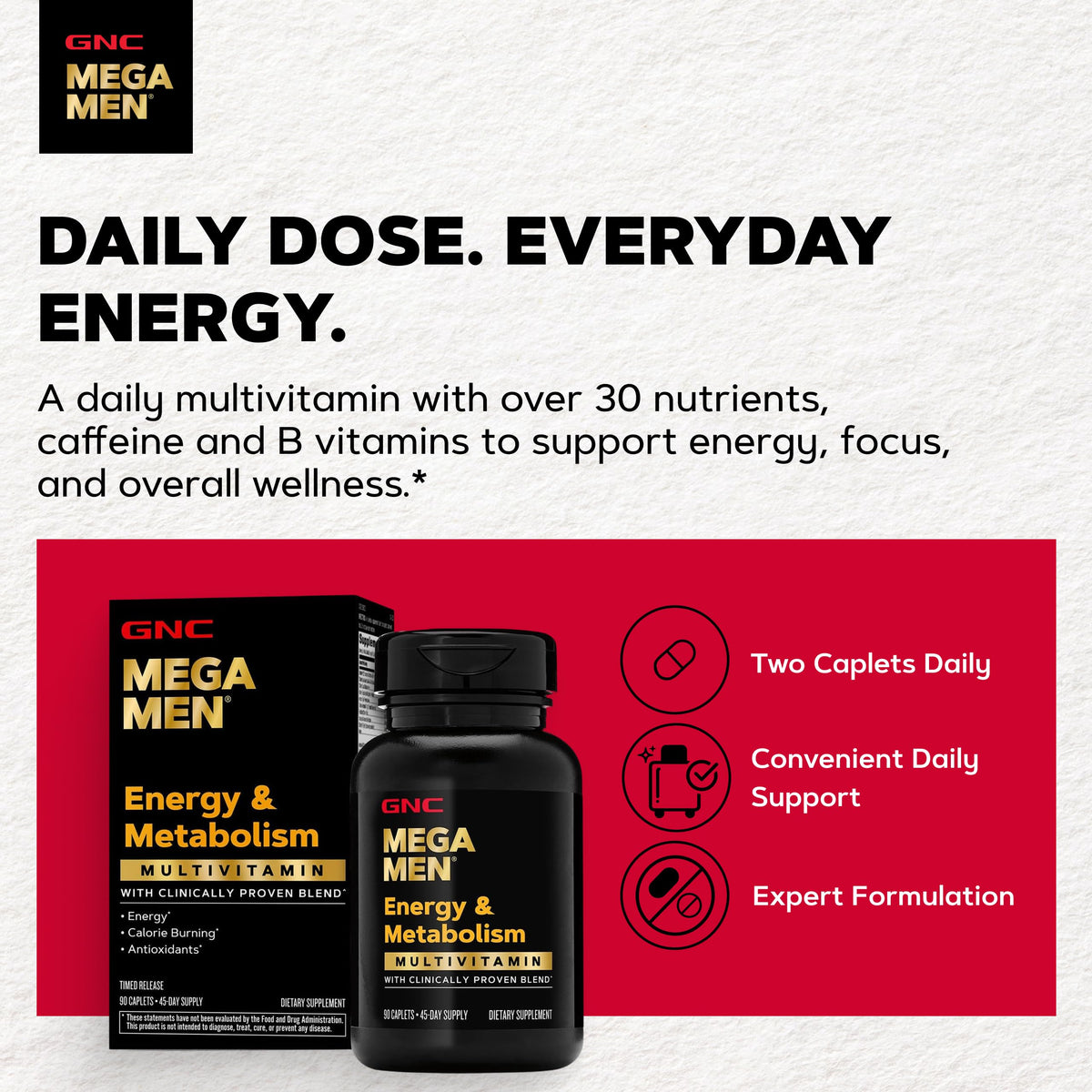 GNC Multivitamines Mega Men Énergie & Métabolisme 90 comprimés côté