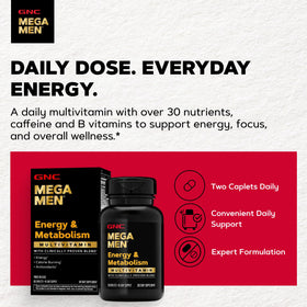 GNC Multivitamines Mega Men Énergie & Métabolisme 90 comprimés côté