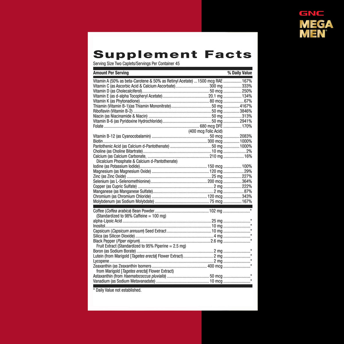 GNC Multivitamines Mega Men Énergie & Métabolisme 90 comprimés étiquette