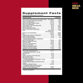 GNC Multivitamines Mega Men Énergie & Métabolisme 90 comprimés étiquette