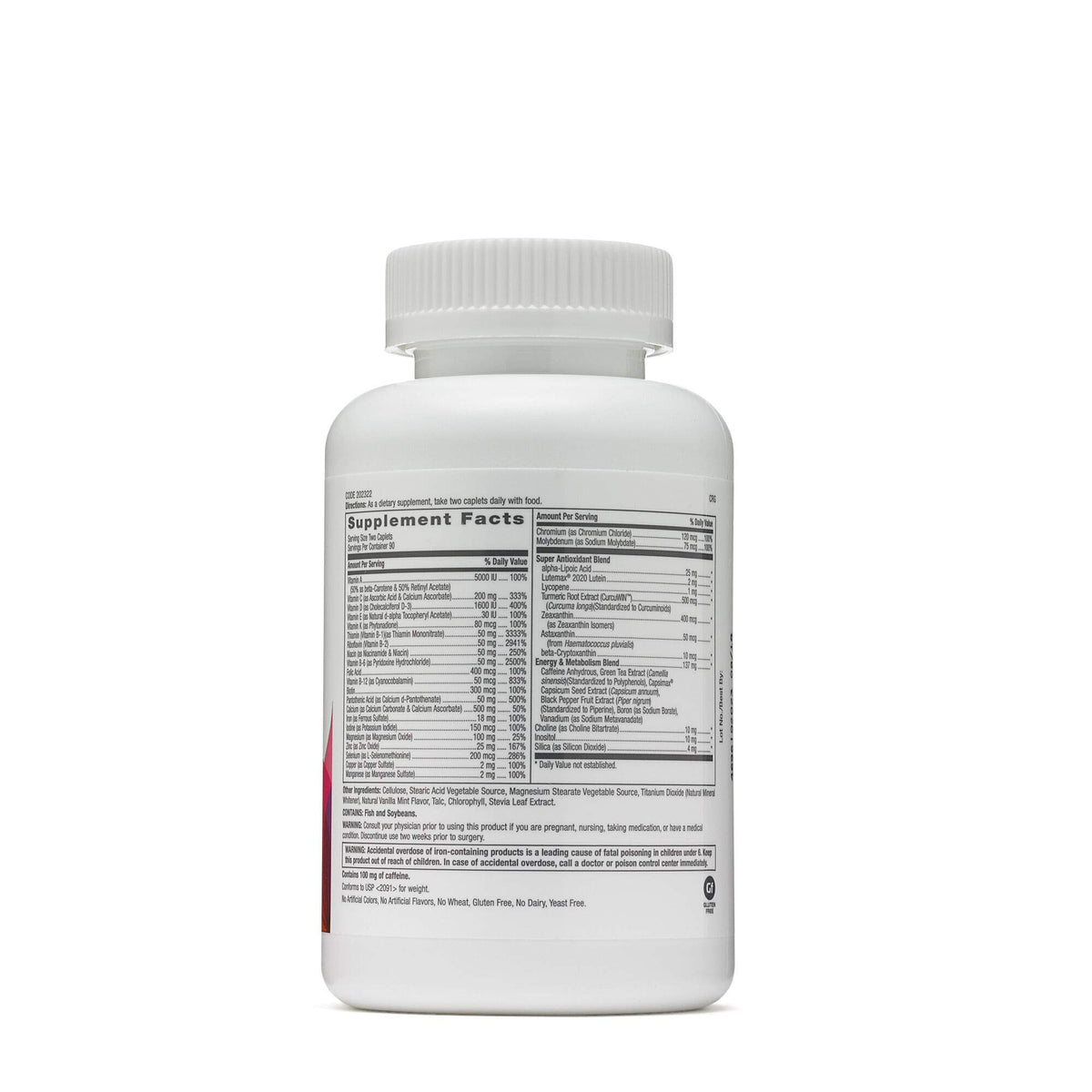 GNC Multivitamines Ultra Mega 180 comprimés côté emballage