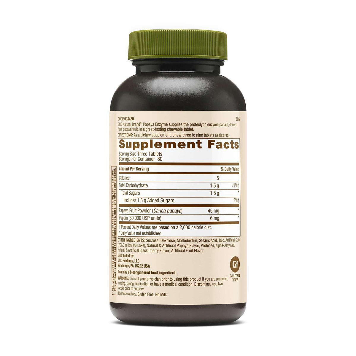GNC Papaya Enzyme comprimés à croquer, emballage