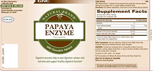 GNC Papaya Enzyme comprimés à croquer, vue de côté