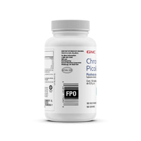 GNC Picolinate de Chrome 200mcg flacon de côté montrant les dimensions