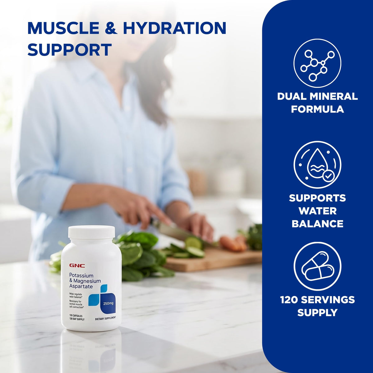 GNC Potassium et Magnésium Aspartate 250mg dos de la boîte