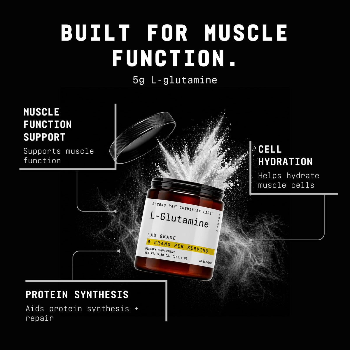 GNC Poudre de L-Glutamine 30 portions ouverte avec cuillère