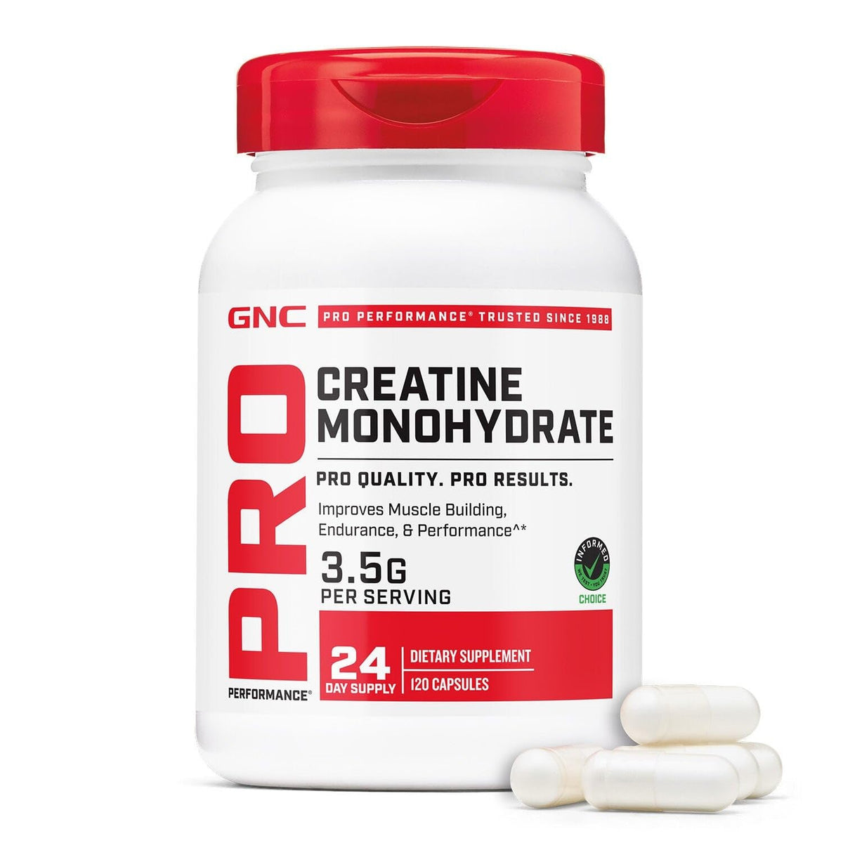 GNC Pro Performance Créatine Monohydrate 120 capsules côté