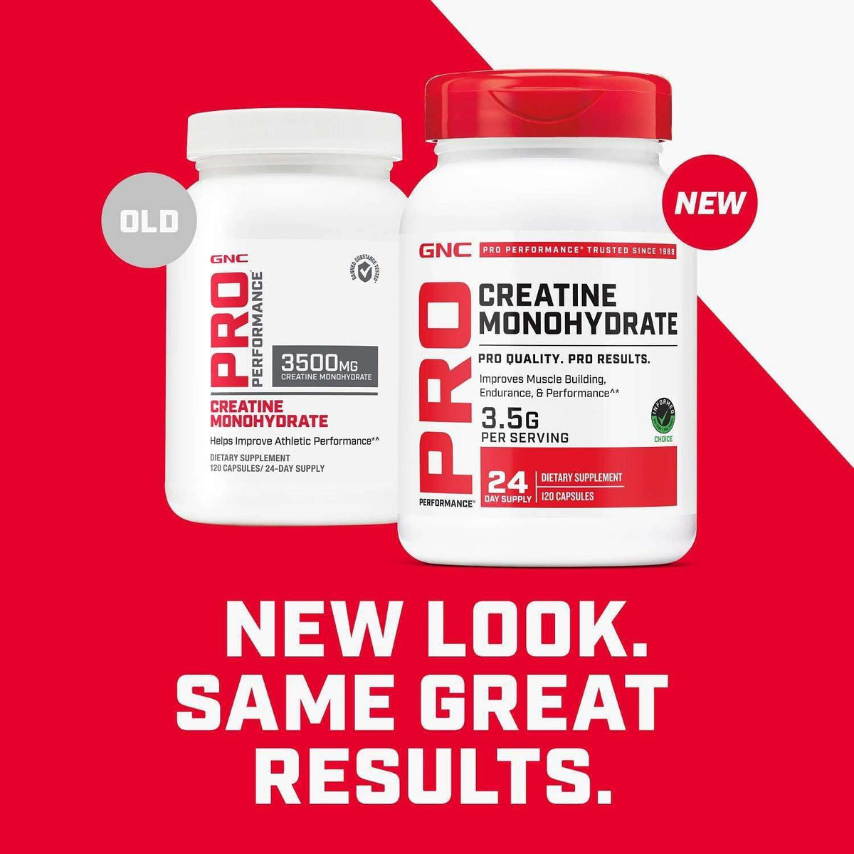 GNC Pro Performance Créatine Monohydrate 120 capsules sur fond blanc