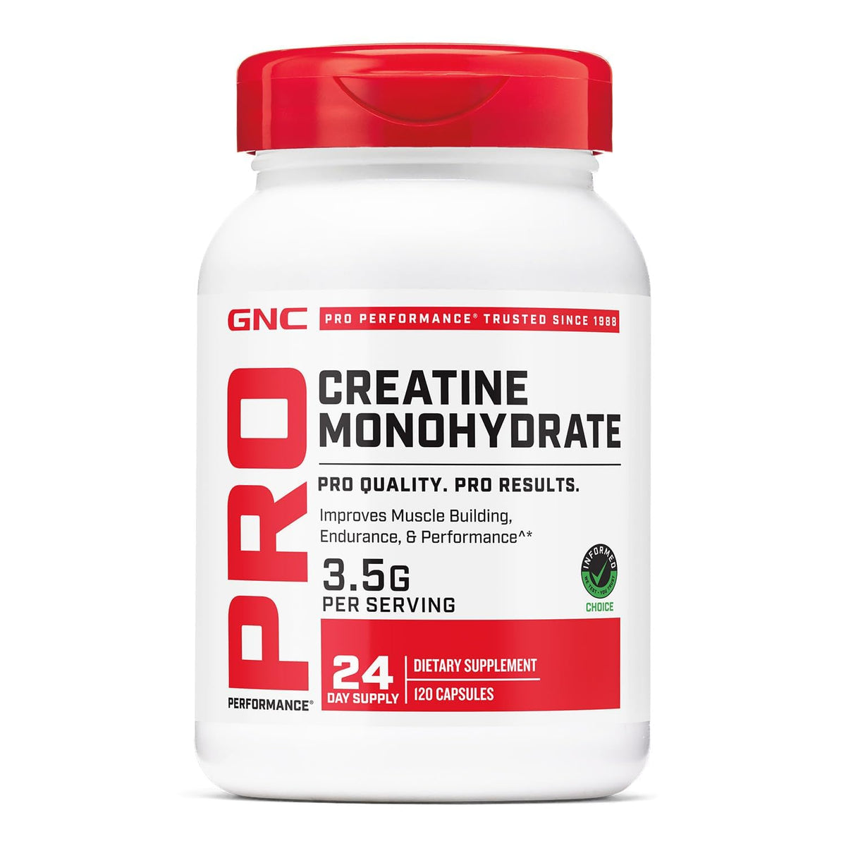 GNC Pro Performance Créatine Monohydrate 120 capsules vue de face