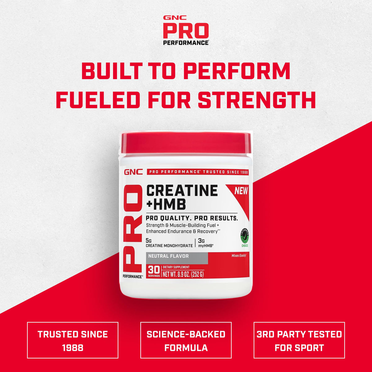 GNC Pro Performance Créatine Monohydrate + HMB 308g, étiquette et informations nutritionnelles