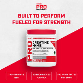GNC Pro Performance Créatine Monohydrate + HMB 308g, étiquette et informations nutritionnelles