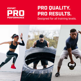 GNC Pro Performance Créatine Monohydrate + HMB 308g, flacon ouvert montrant la poudre
