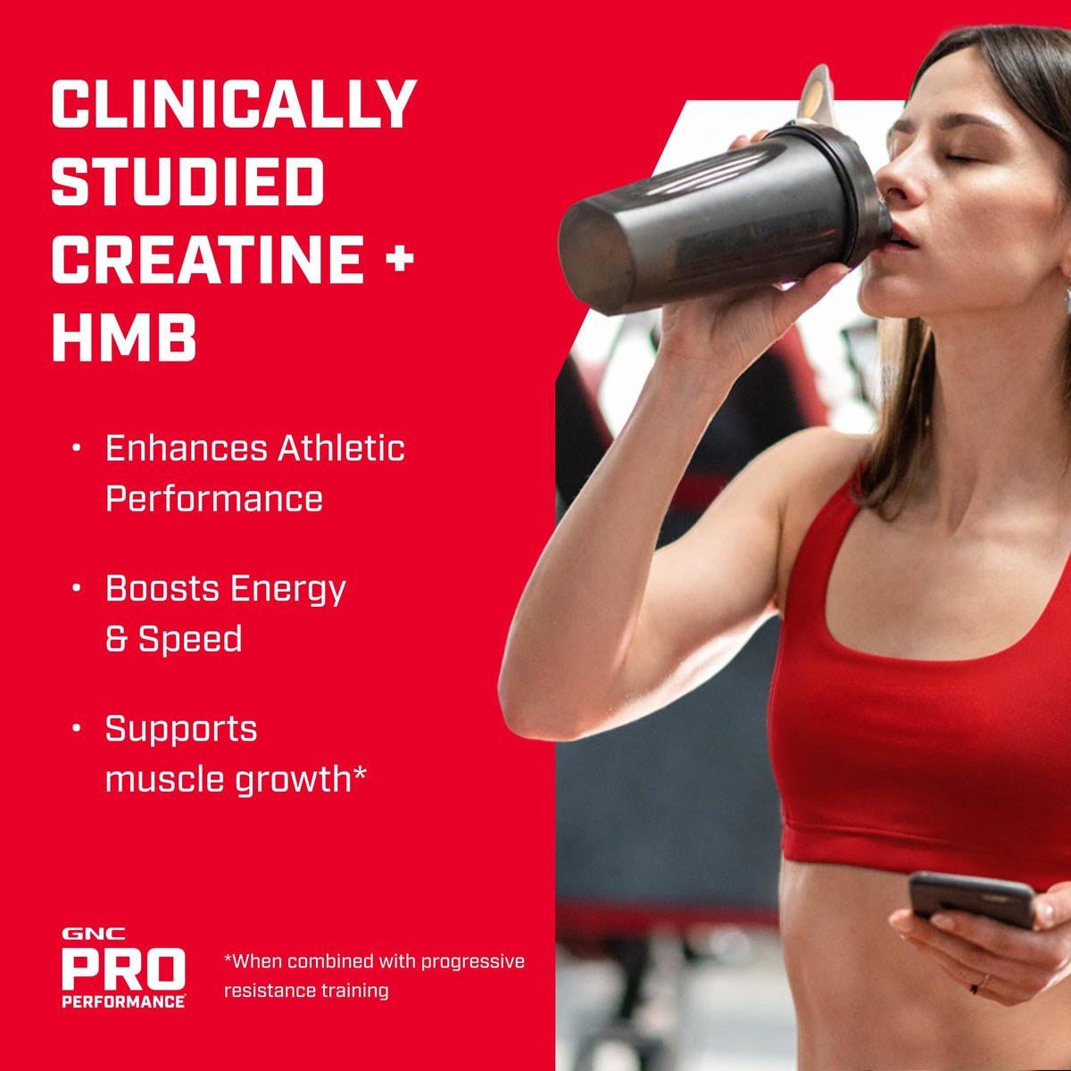 GNC Pro Performance Créatine Monohydrate + HMB 308g, prise avec une cuillère