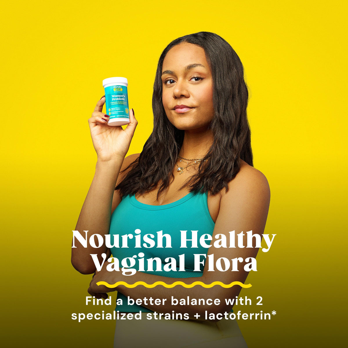 GNC Probiotic Solutions Femmes capsules avec un verre d'eau