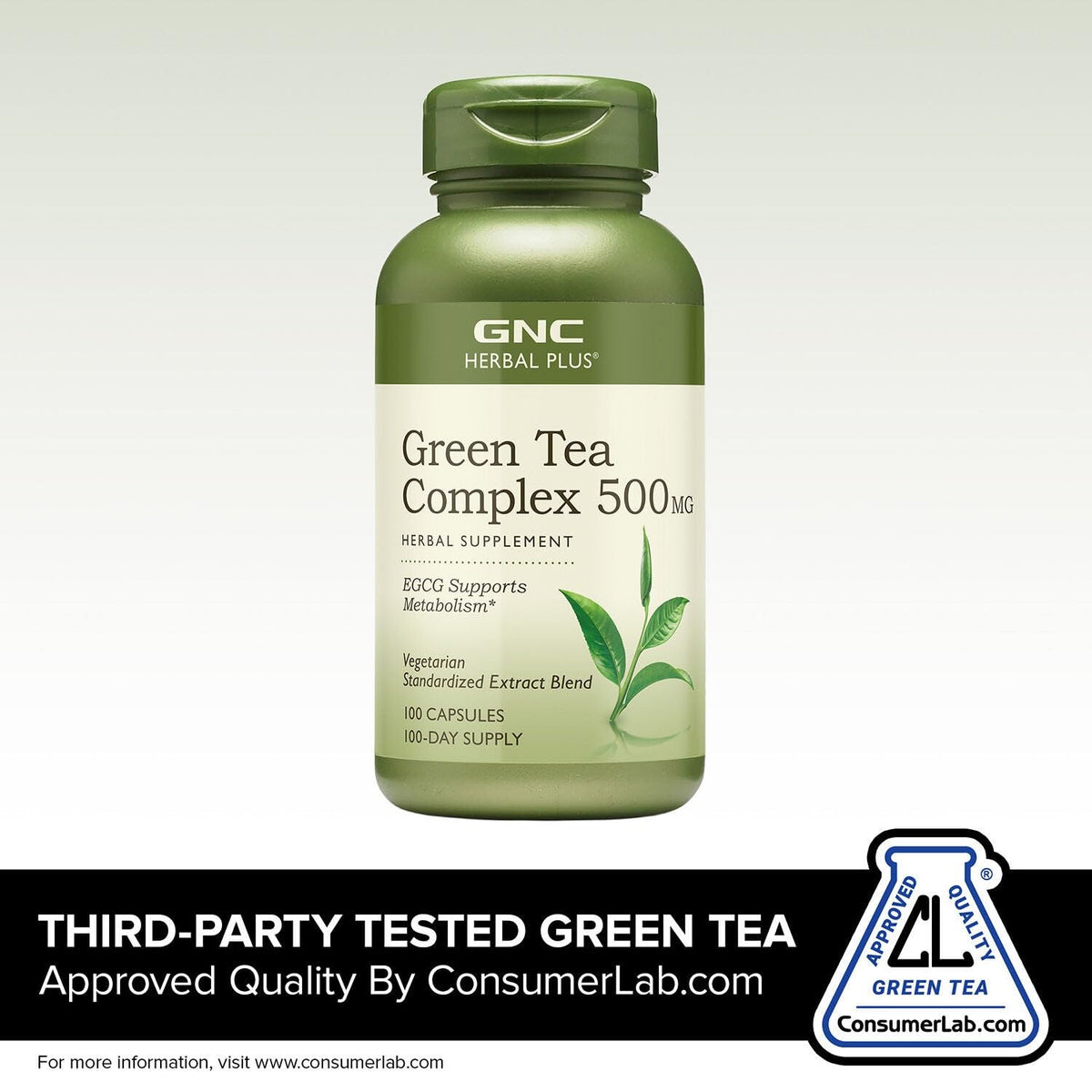 GNC Thé Vert Complexe 500mg montrant les informations nutritionnelles
