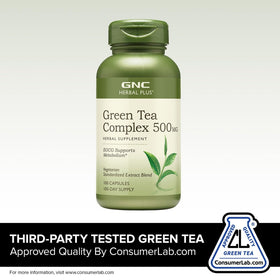 GNC Thé Vert Complexe 500mg montrant les informations nutritionnelles