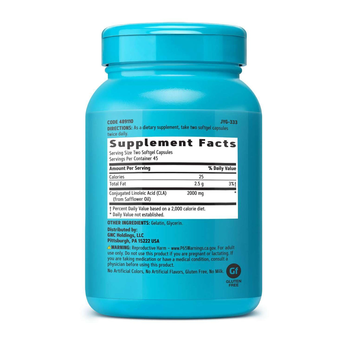 GNC Total Lean CLA capsules montrant l'étiquette du produit