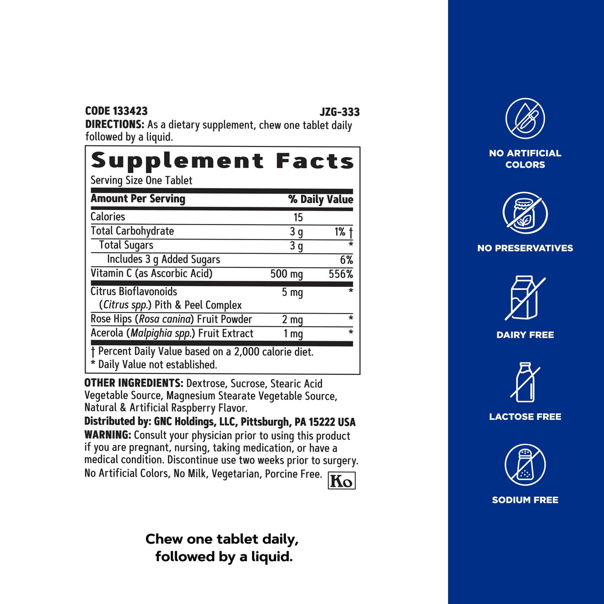 GNC Vitamin C 500mg comprimés à mâcher fruits mix prise en main