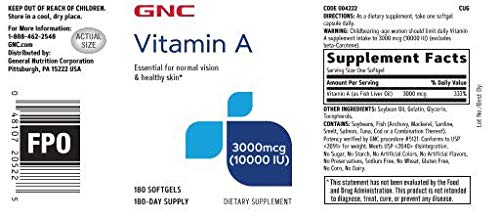 GNC Vitamine A 3000 mcg softgel vue de près