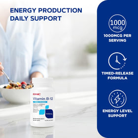 GNC Vitamine B-12 1000mcg étiquette avec spécifications