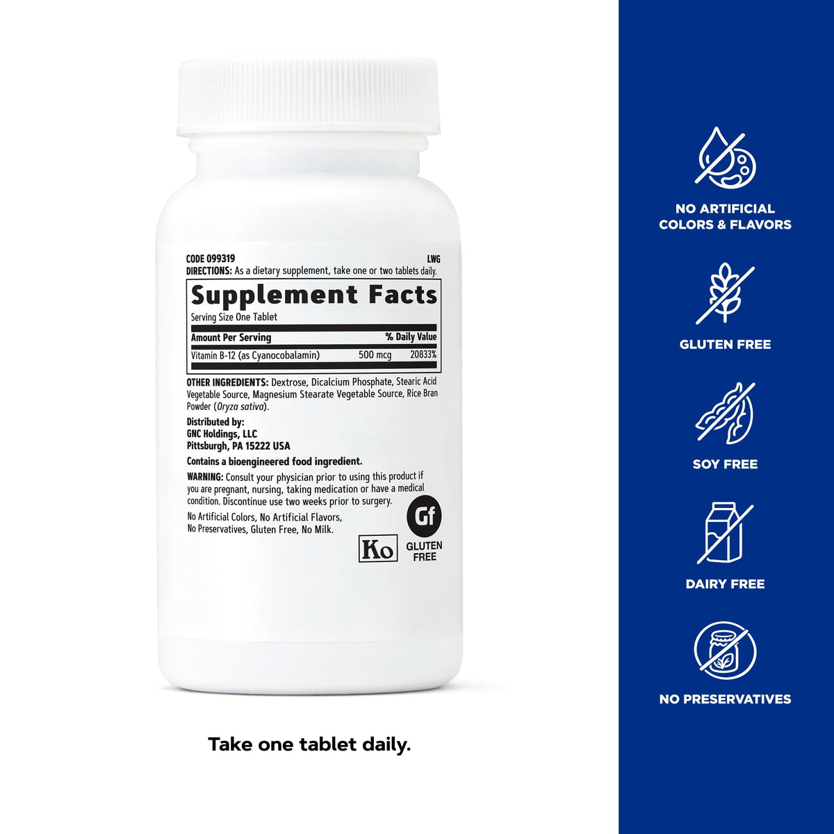 GNC Vitamine B-12 500mcg dimensions de l'emballage