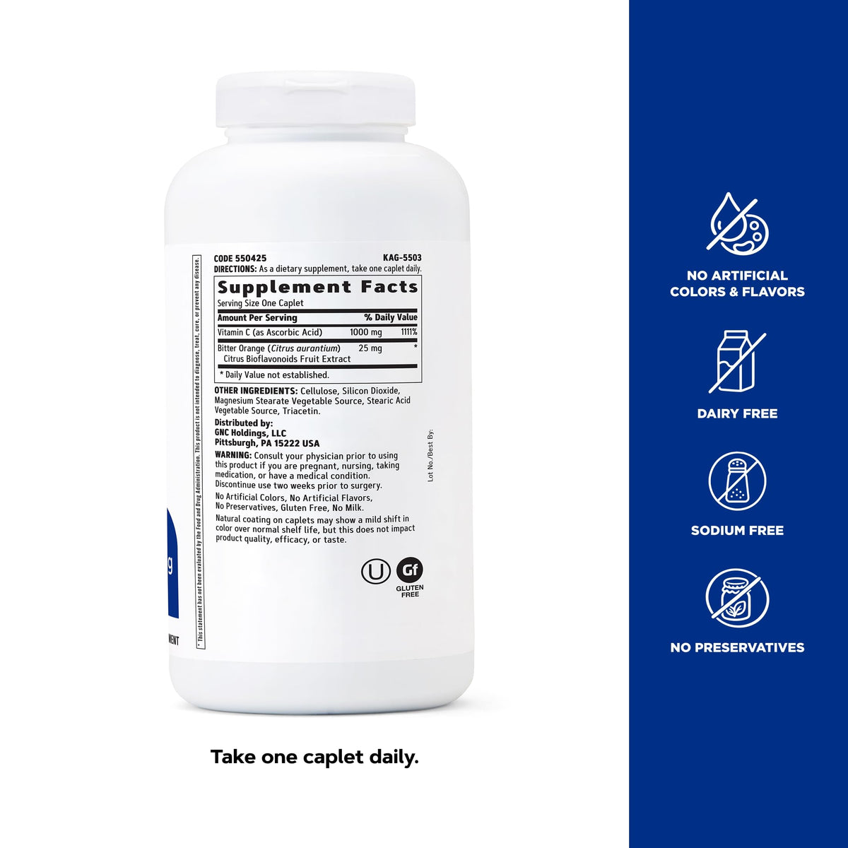 GNC Vitamine C 1000mg côté de l'emballage
