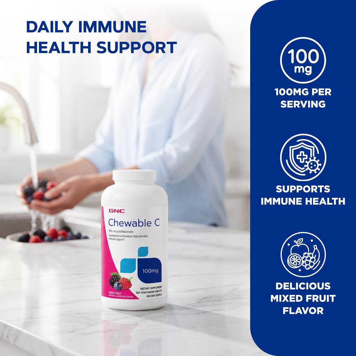 GNC Vitamine C 100mg, comprimés à mâcher en forme de fruit