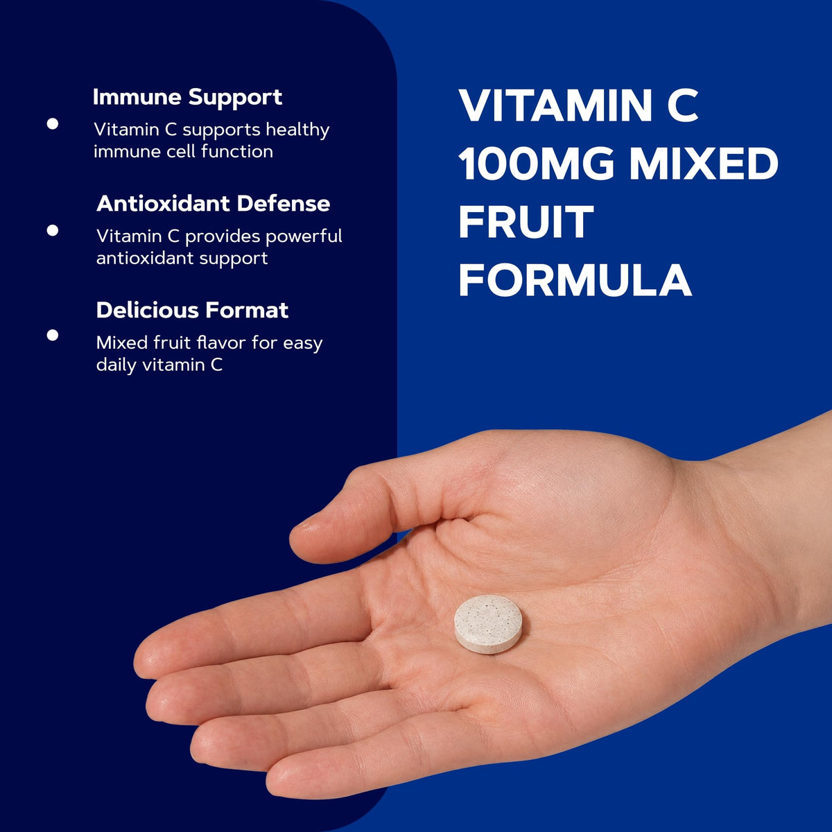 GNC Vitamine C 100mg, comprimés à mâcher saveur mixte, vue de côté